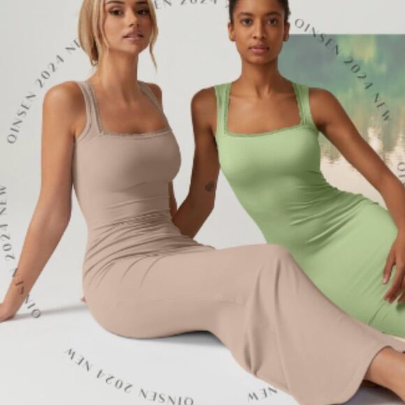 QINSEN Women's Square Neck with Lace Detail Long Maxi Dress Sleeveless Sz M NWT - Picture 7 of 11